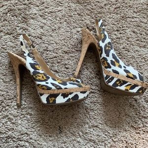 Leopard and Cork Slingback Guess Heels